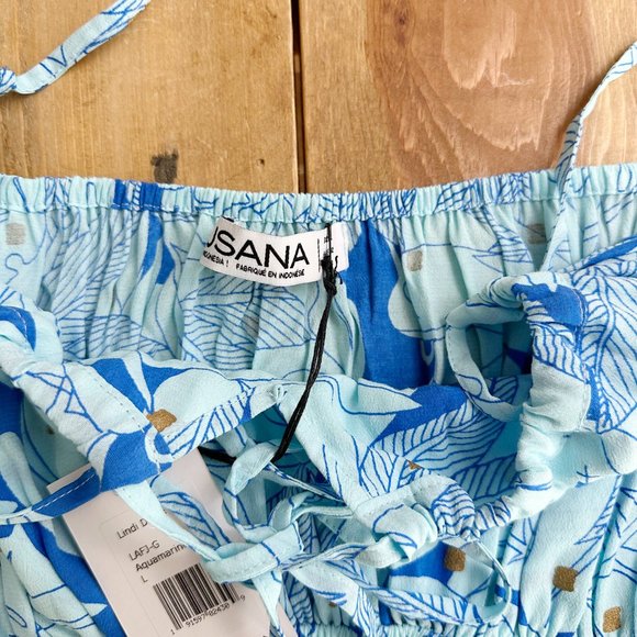 NWT Lusana Lindi Dress Aquamarine Size S, L Blue Gold Mini - Picture 5 of 8